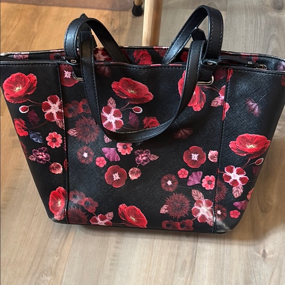 GUESS Black and Red Floral Tote - Picture 3 of 8